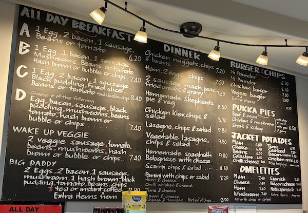 Menu at restaurant